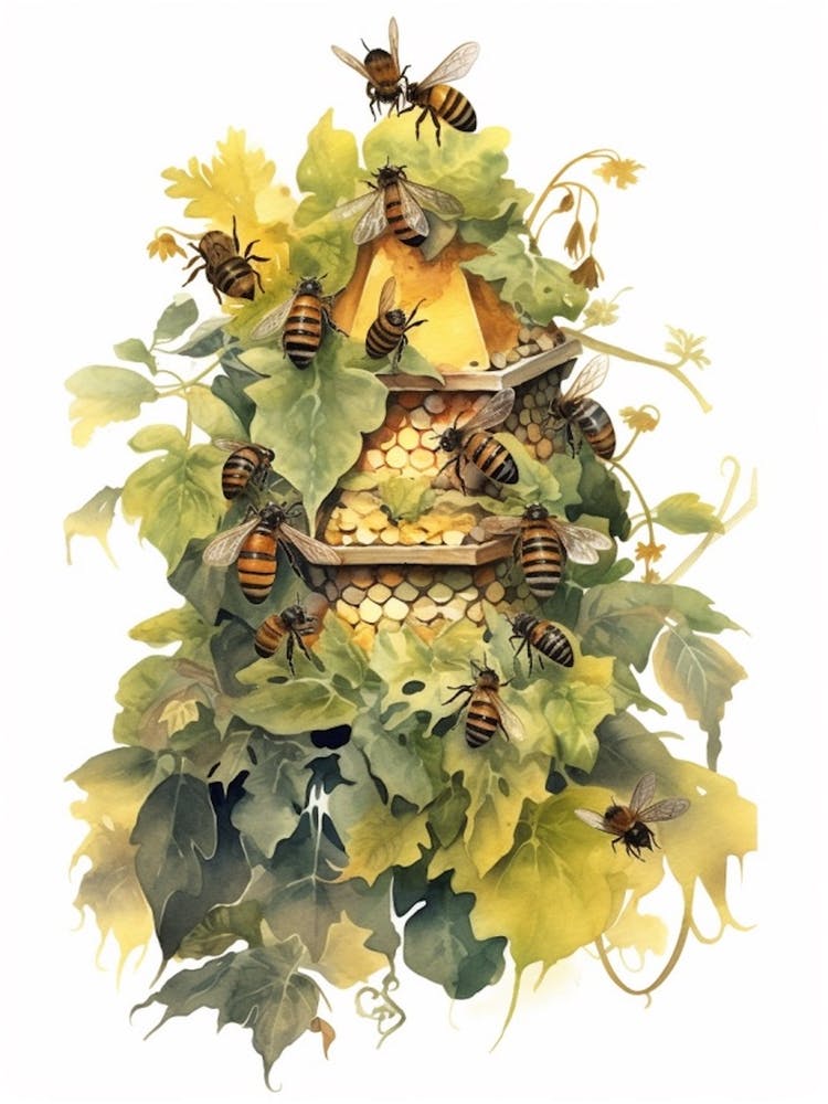 Propolis Biene Bienenstock Aquarellillustration 3
