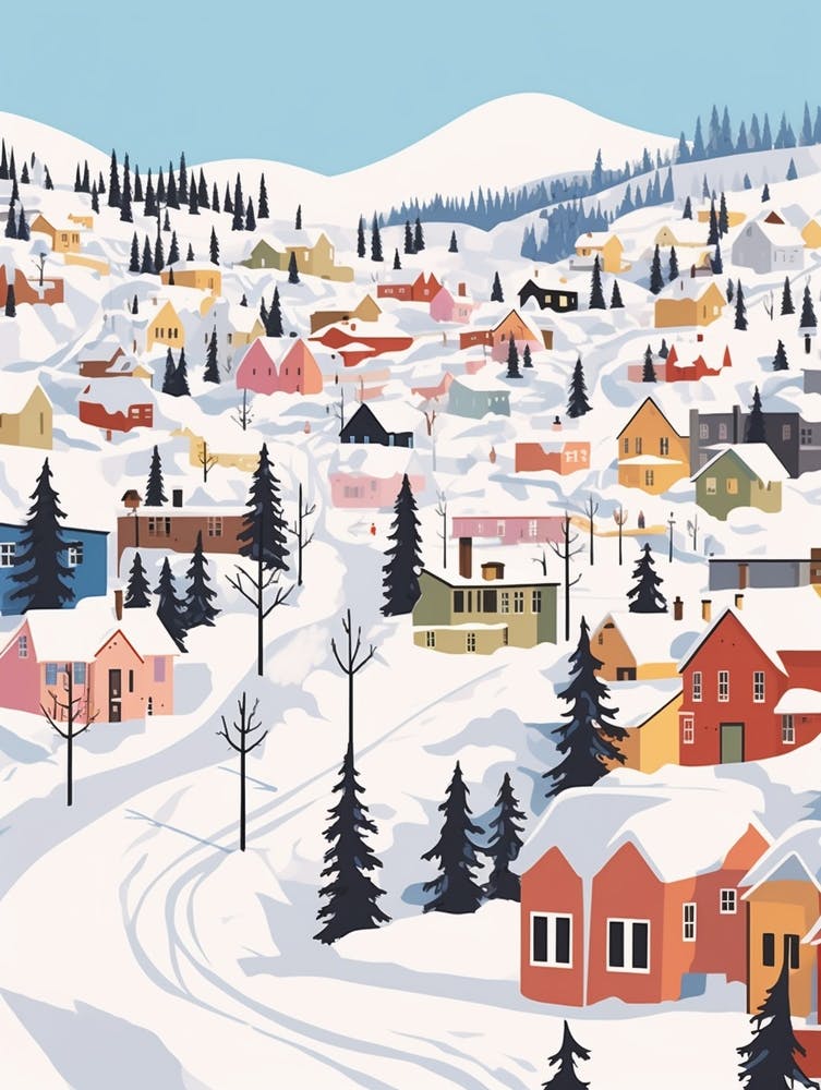 Retro Winter Illustration Kiruna Sweden 1