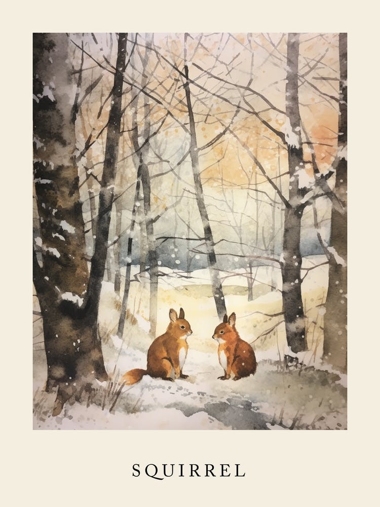 Winter Watercolour Squirrel 2 Poster