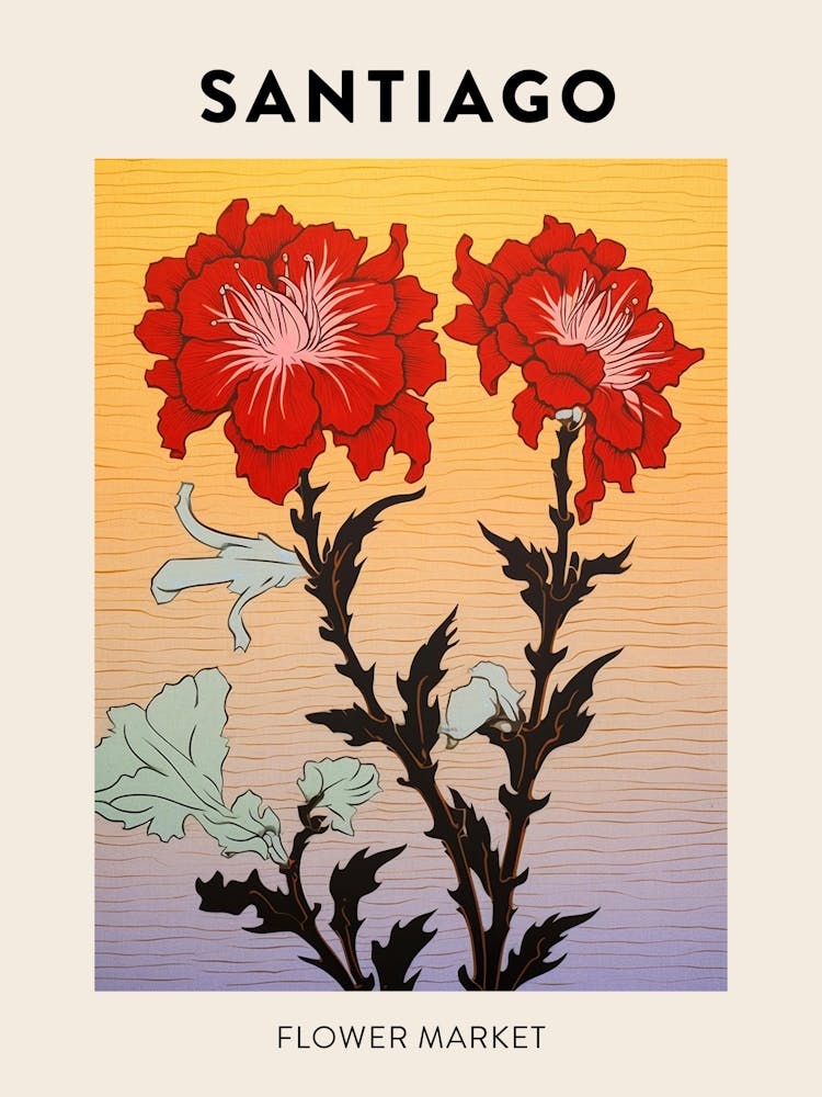 Santiago Chile Botanical Flower Market Poster