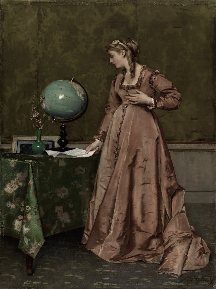 Lady Reading A Globe