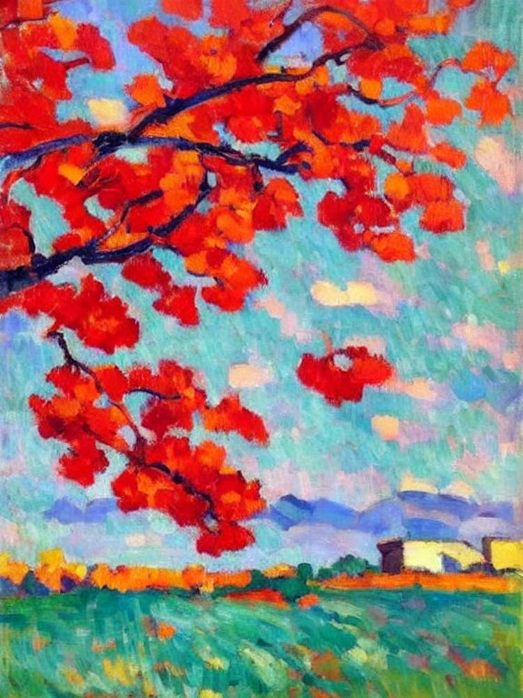 Red Pine tree Abstract Block Colour