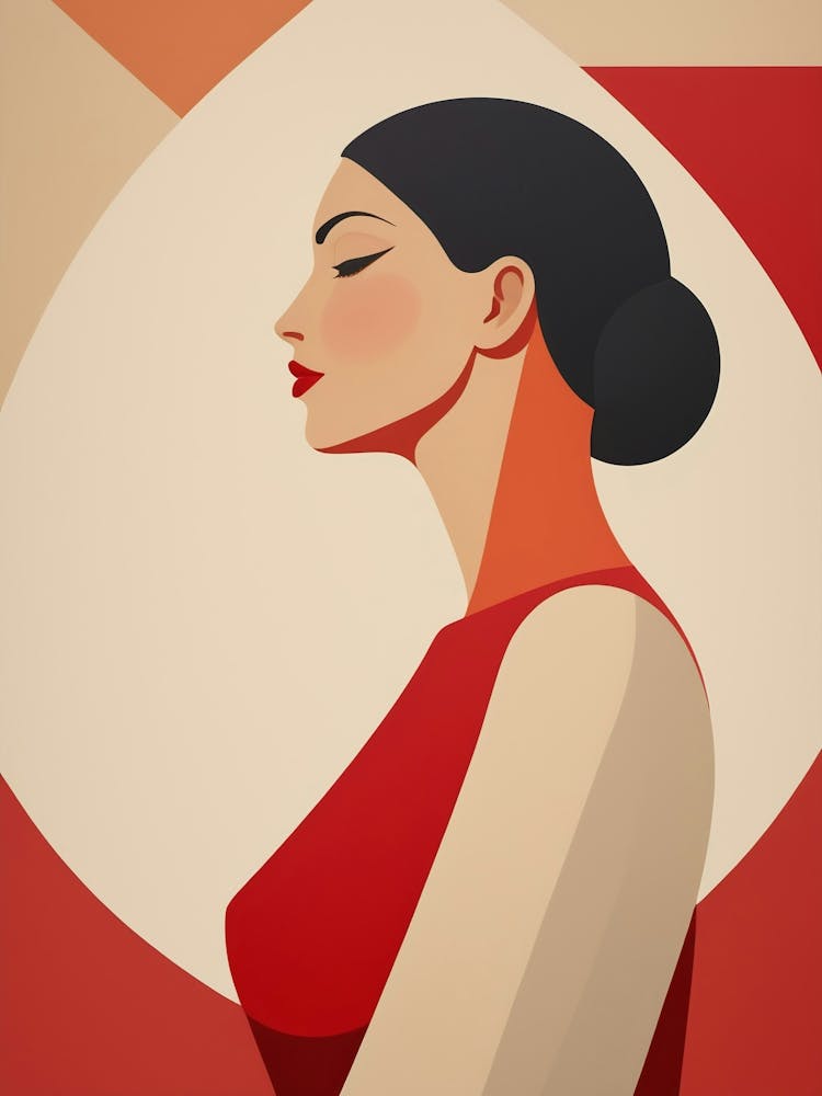 Portrait Of A Woman Abstract red and beige Art 2
