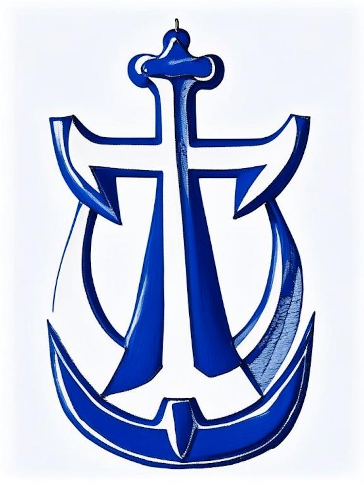 Symbole Ancre 1, Dessin Au Trait Bleu Et Blanc