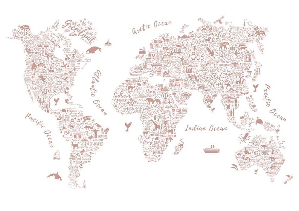 Dusky Pink World Map