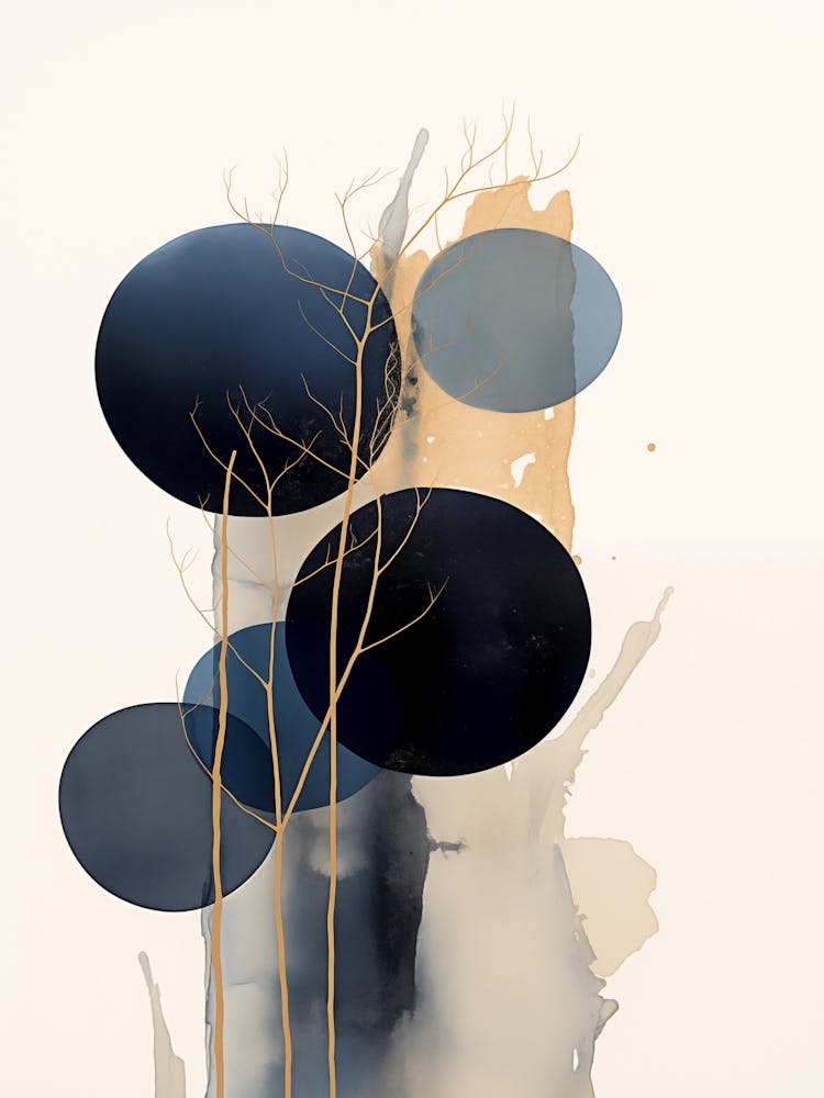 Black, Blue And Gold Abstract Painting 2