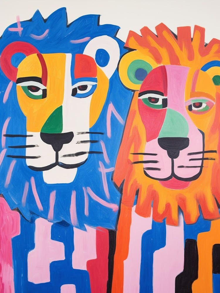 Colourful Kids Animal Art Lion 12