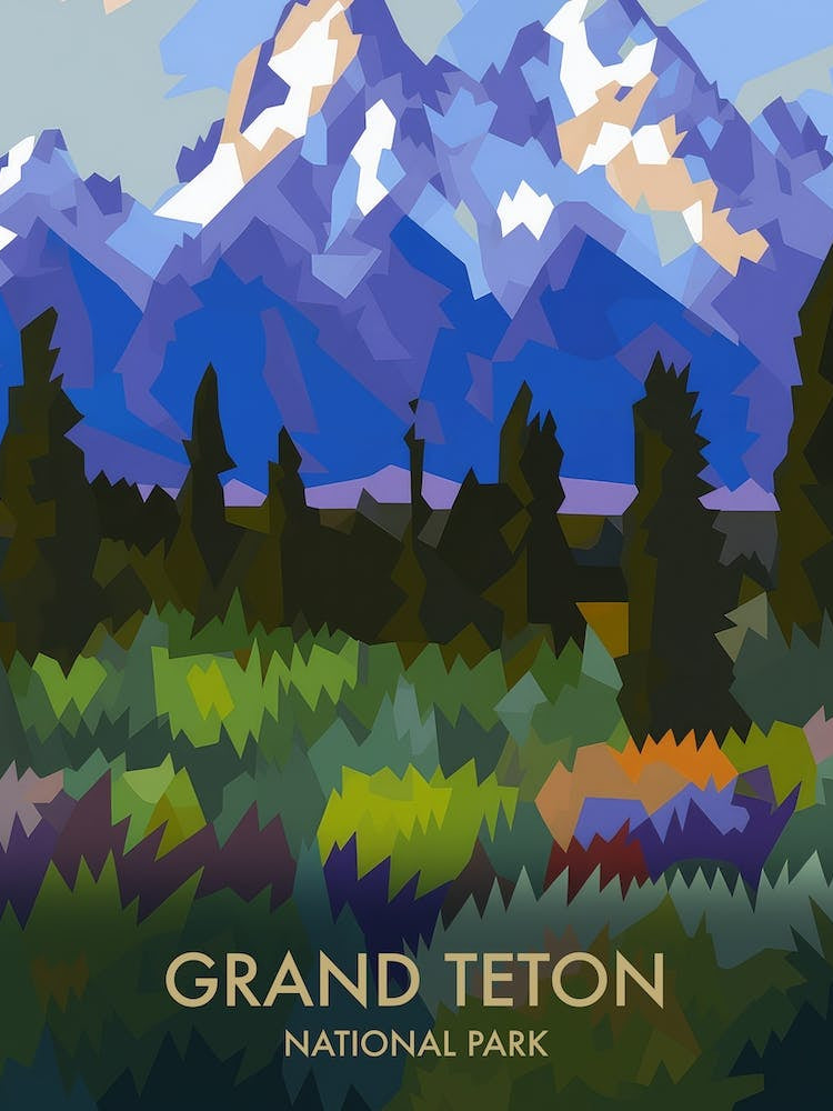Grand Teton National Park Matisse Style Vintage Travel Poster 3