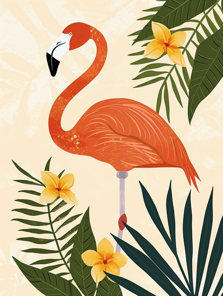 Jamess Flamingo And Frangipani Minimalist Illustration 2