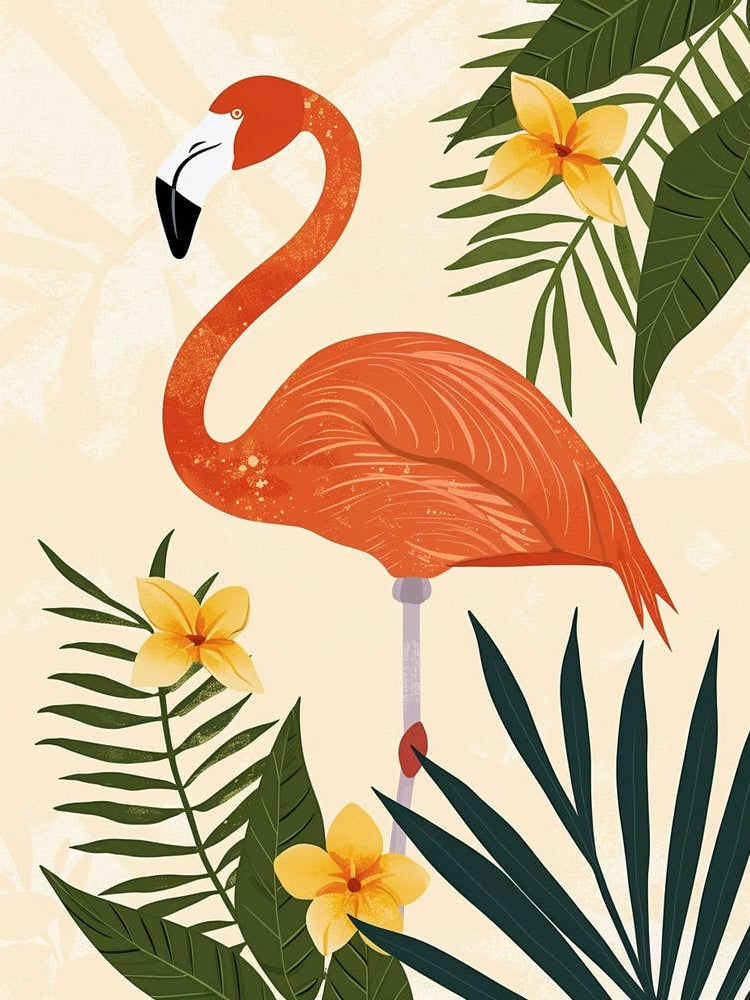 Jamess Flamingo And Frangipani Minimalist Illustration 2