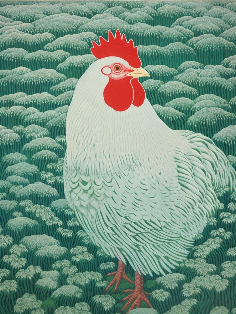 Von Ohara Koson inspiriertes Vogelgemälde Huhn 2