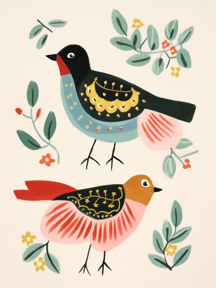 Folk Style Bird Painting Robin 3