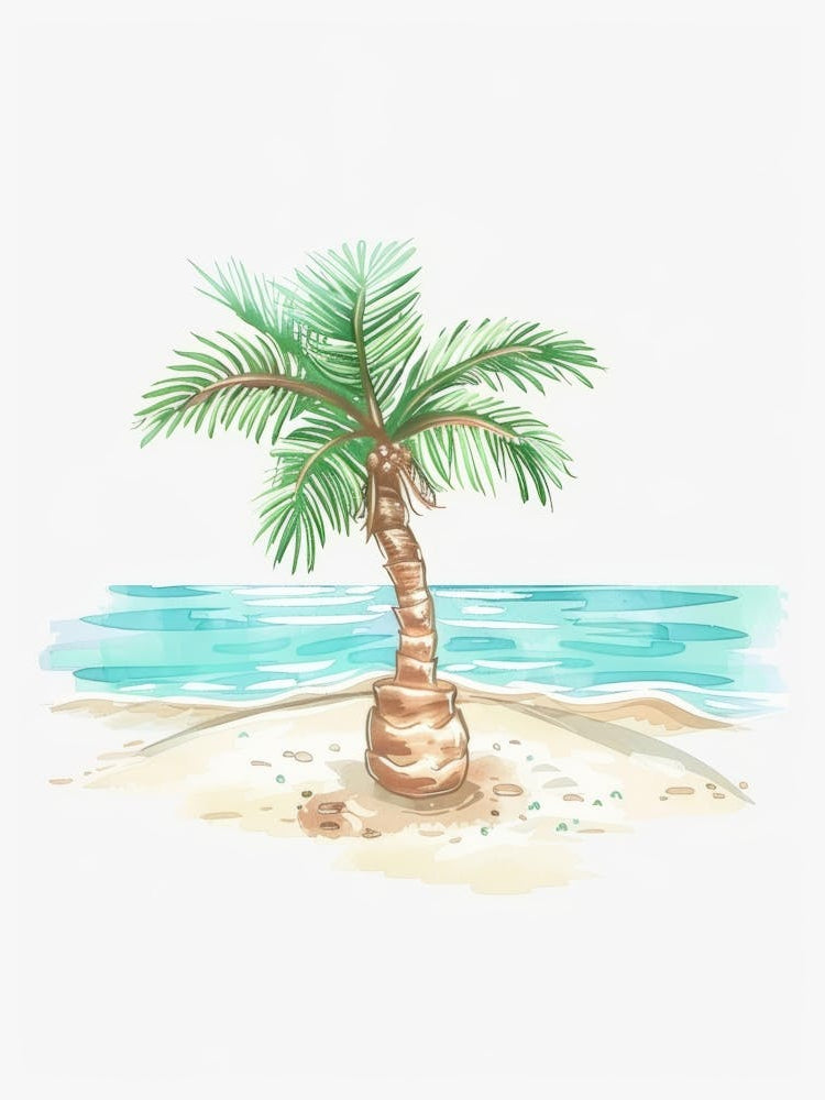 Watercolor Palm Tree On The Beach