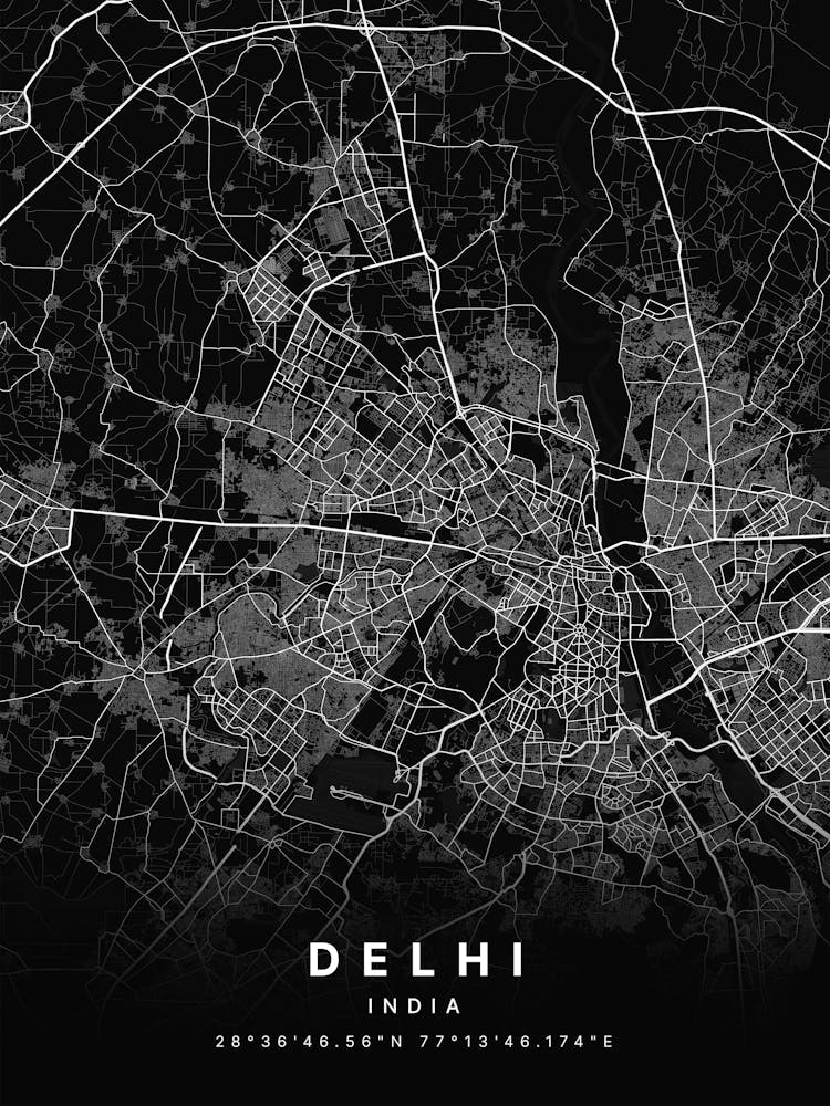 Delhi India Black Map