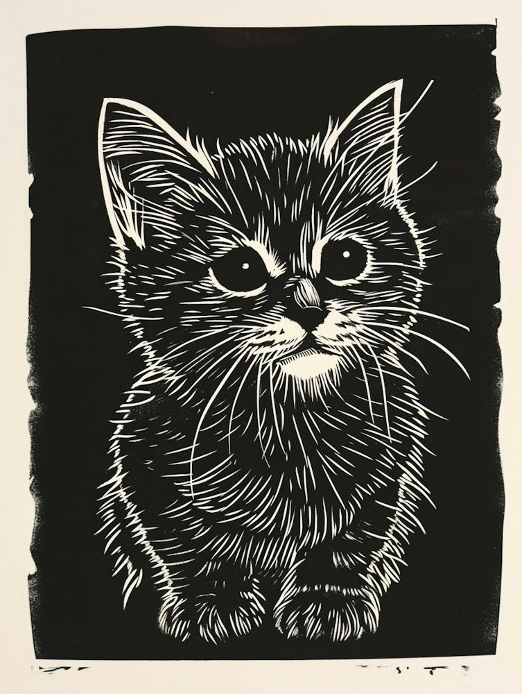 American Shorthair Linocut Blockprint 7