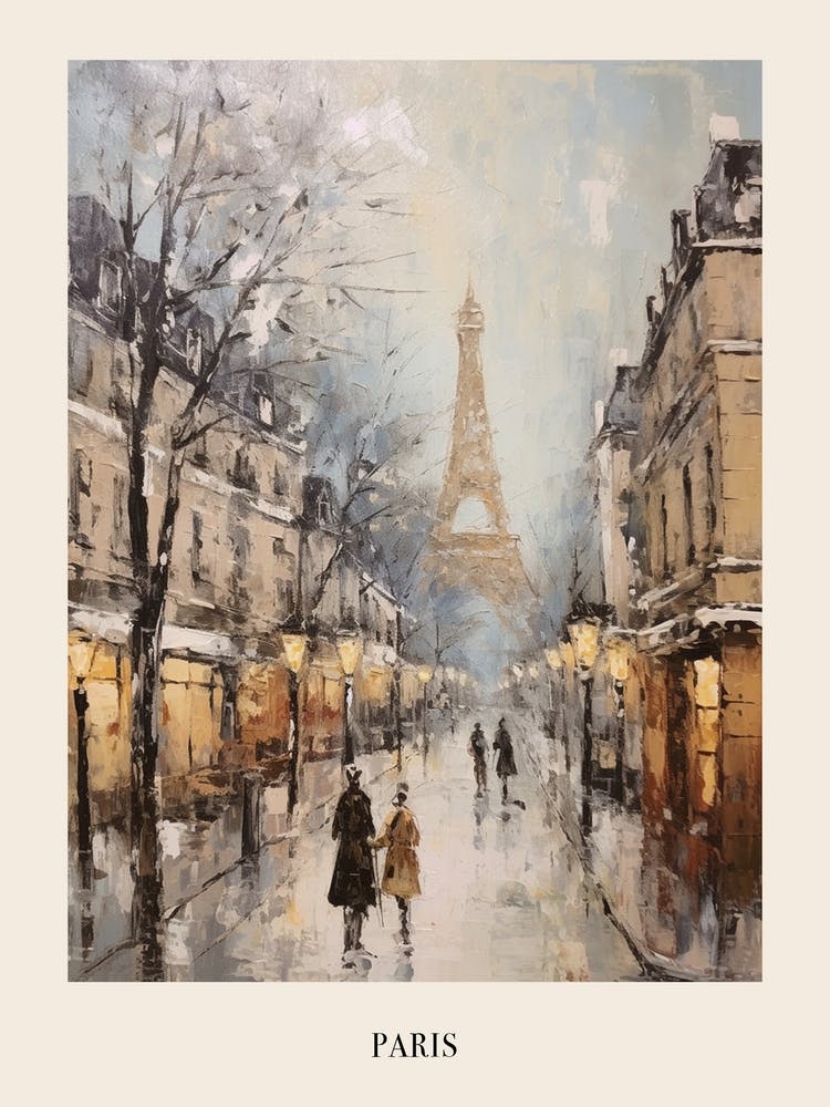 Vintage Winter Painting Poster Paris France 1