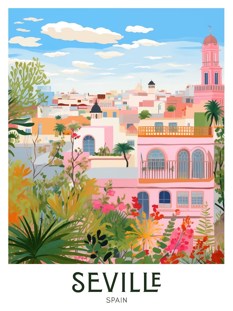Seville, Spain Maximalist Travel Poster Vibrant Colour 