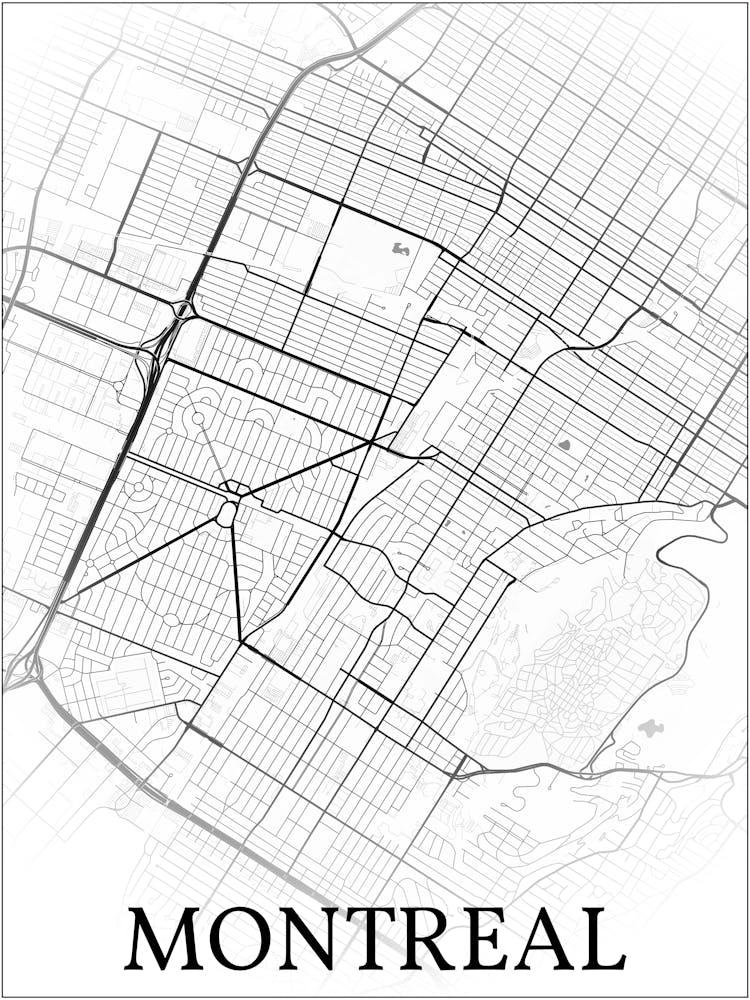 Montreal, Quebec, Canada, City Map, Black And White Fade Design