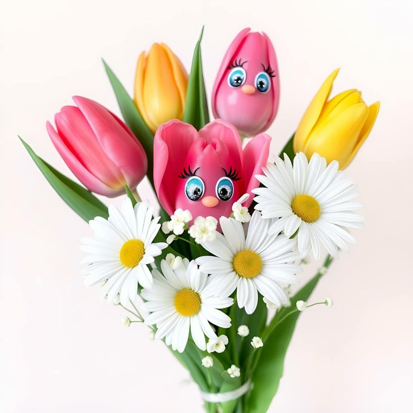 Tulip and wildflowers bouquet