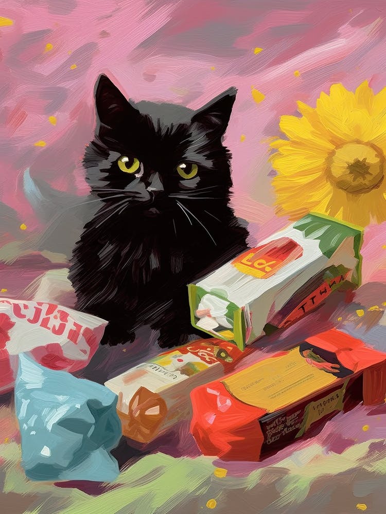 Un Chat Noir Chaton Peinture à l'Huile 4