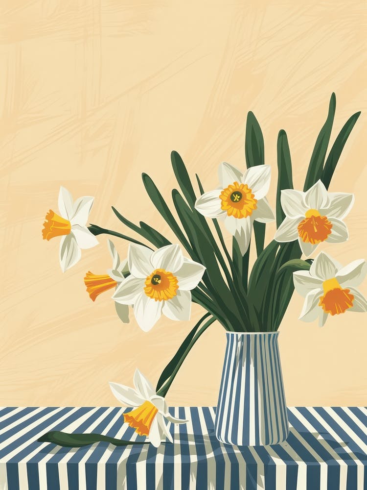 Daffodil Flowers On A Table   Contemporary Illustration 4