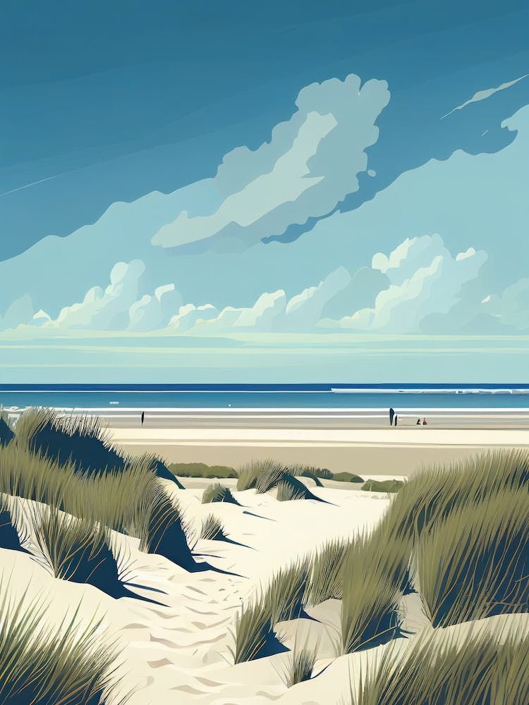 North Germany, North Sea- Retro Landscape Beach and Coastal Theme Travel Poster