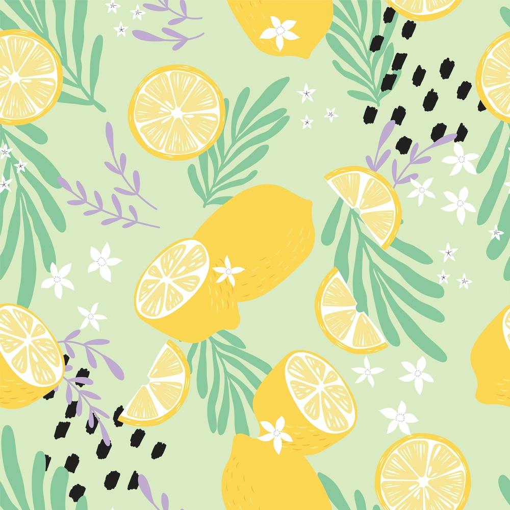 Lemon And Lemon Slices Pattern With Colorful Decoration Square