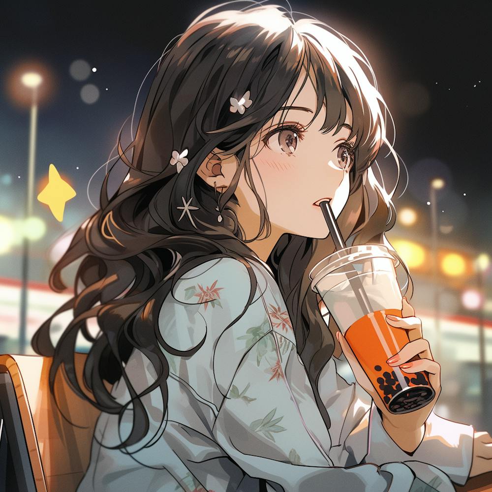 Anime Girl Drinking Coffee