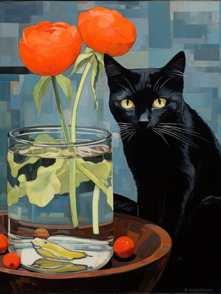 Black Cat With Flowers 6