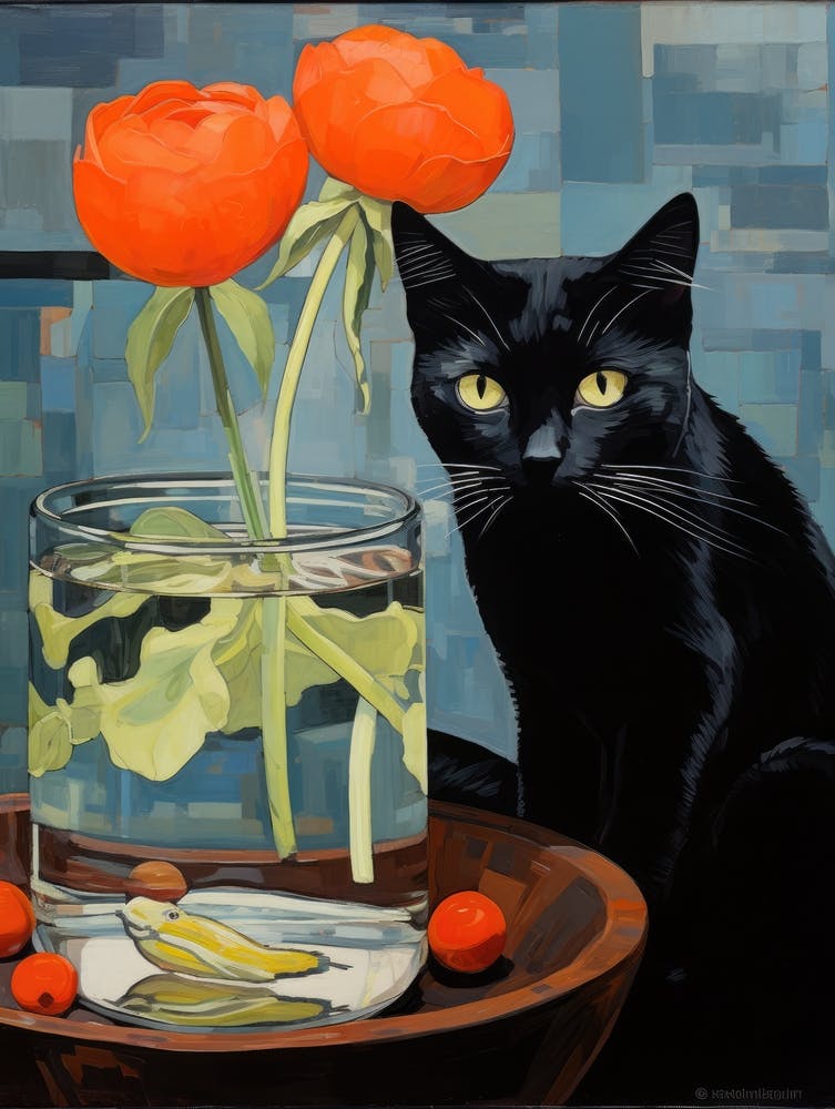 Black Cat With Flowers 6