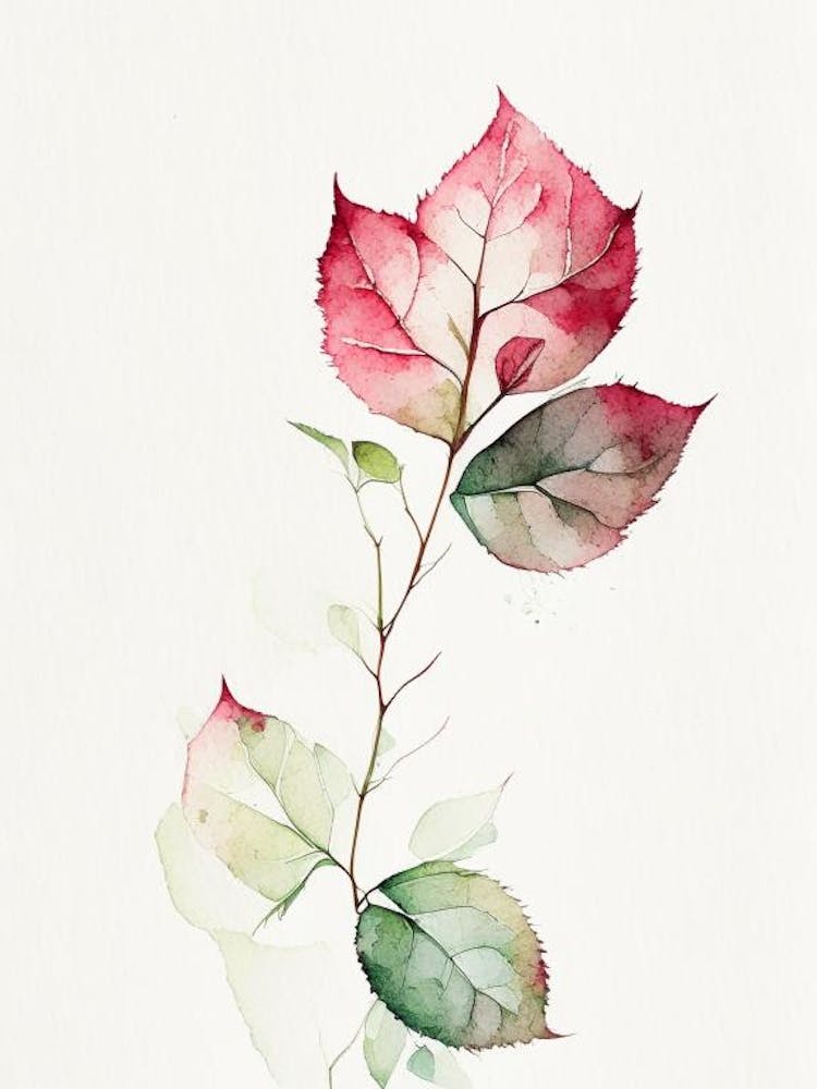 Wild Rose Leaf Minimalist Watercolour 2