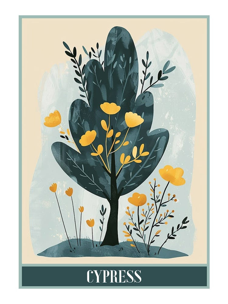 Cypress Tree Flat Illustration 3 Poster