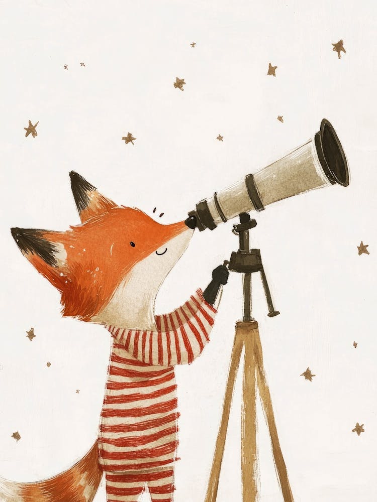 Kinderkunst Fuchs blickt in den Himmel