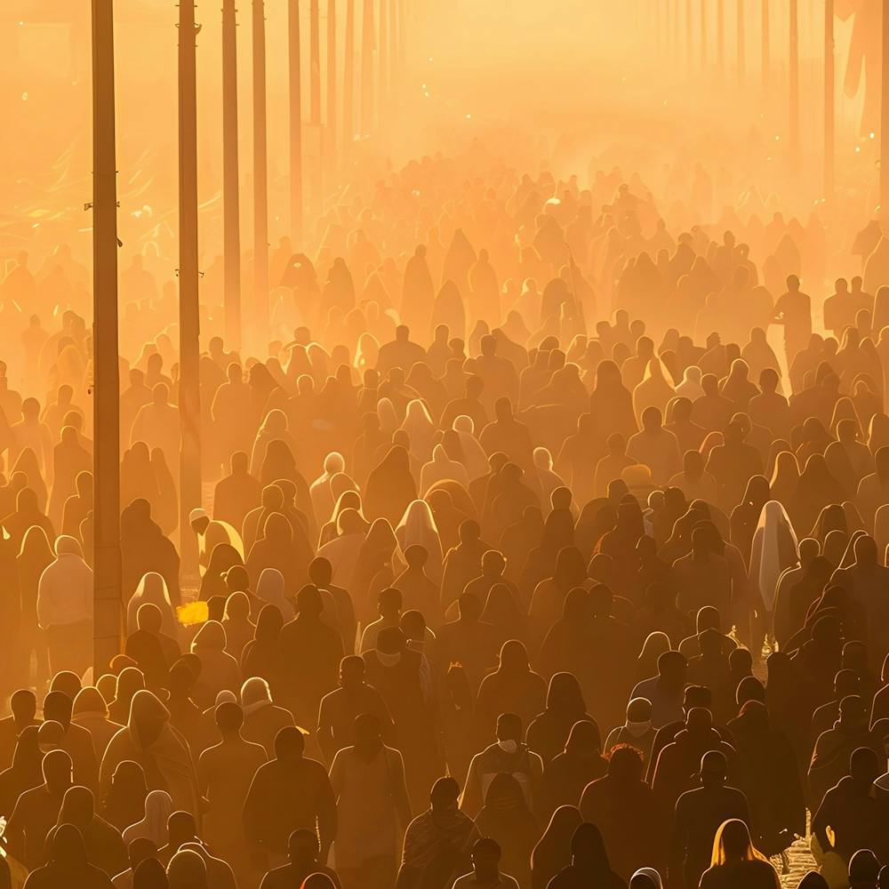 Crowd Of People At Sunrise