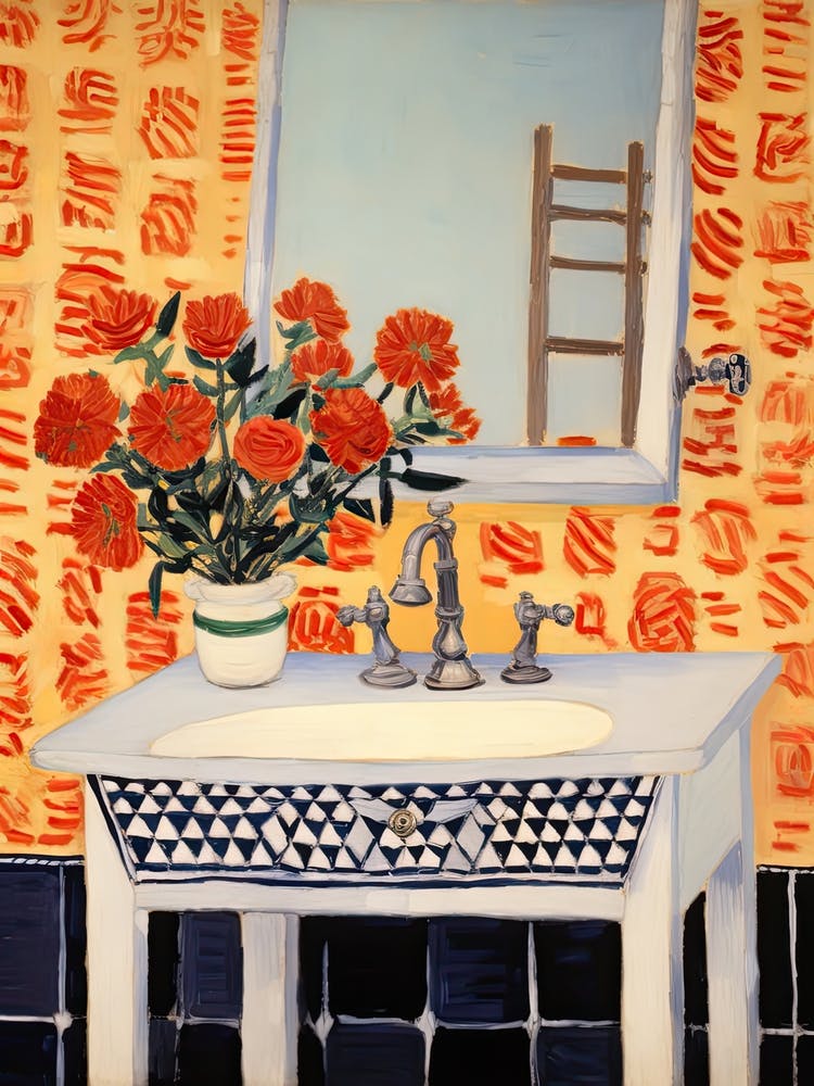 Bathroom Vanity Painting With A Marigold Bouquet 2