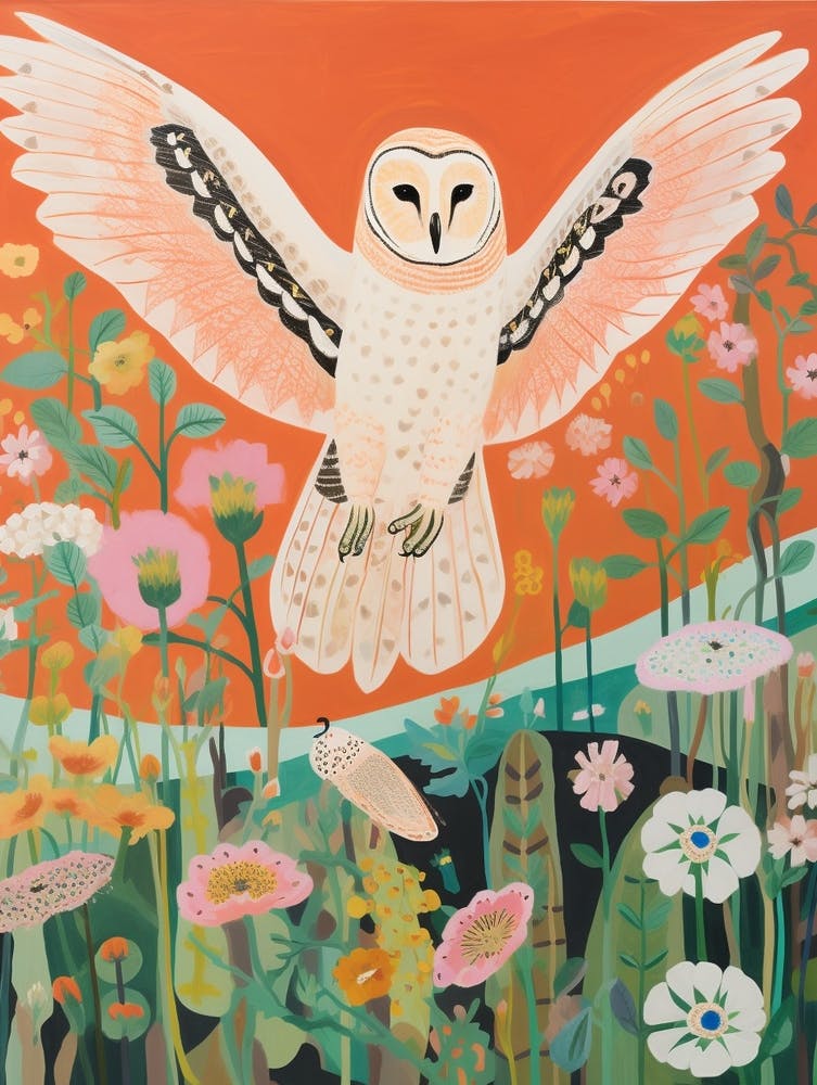 Maximalist Bird Painting Barn Owl 4