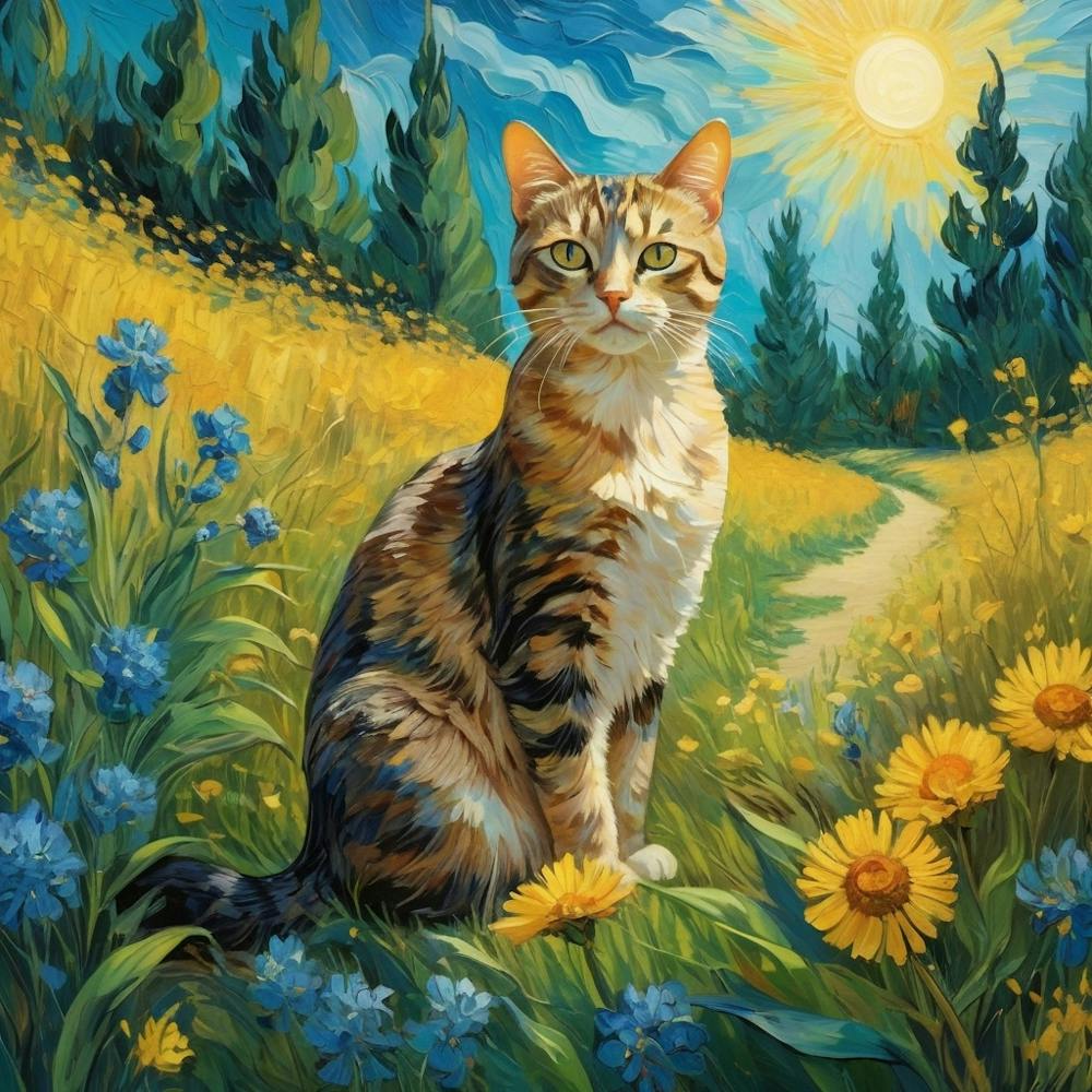 Cat In sunflower field