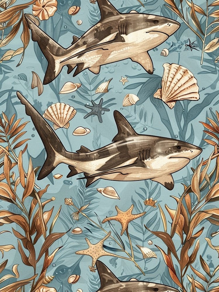 Pastel Carpet Shark Watercolour Seascape Pattern 3