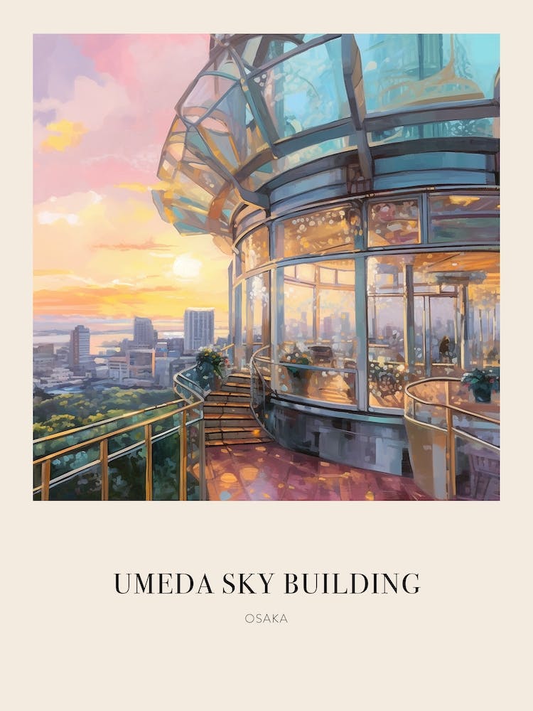 Umeda Sky Building Floating Garden Osaka Vintage Cezanne Inspired Poster