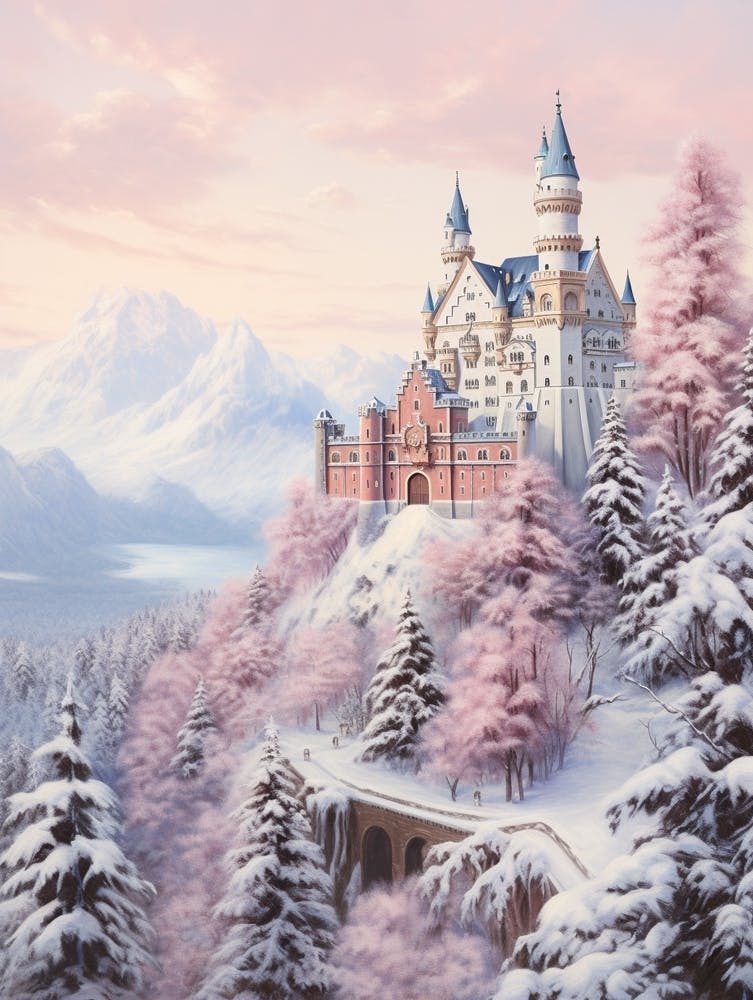 Dreamy Winter Painting Schloss Neuschwanstein Germany