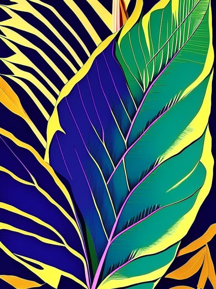 Feuille de Bananier Linogravure Abstraite Colorée