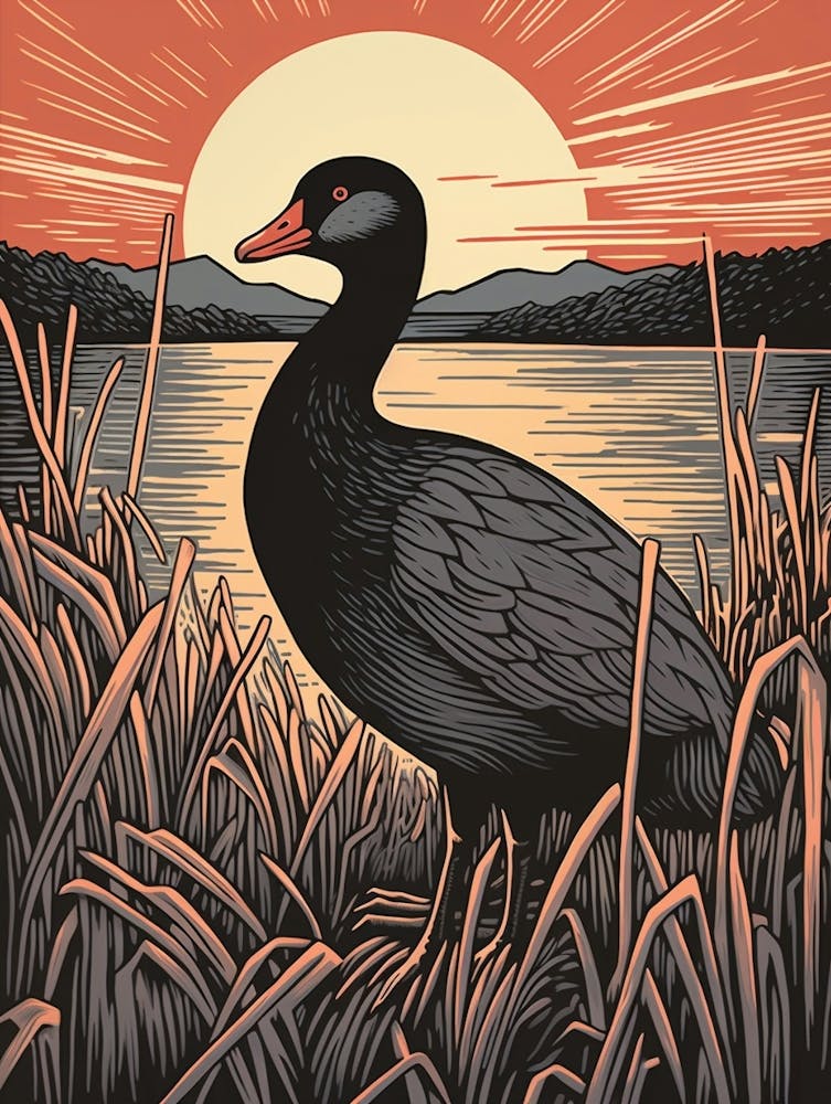 Vintage Bird Linocut Coot 3