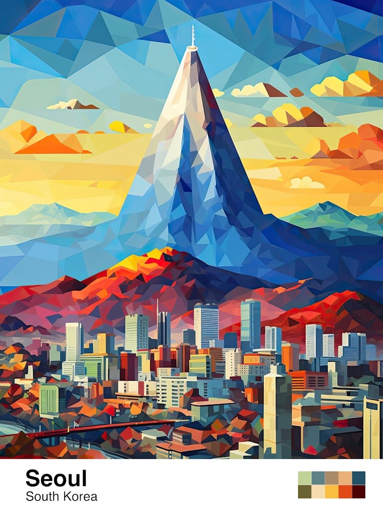 Seoul, South Korea, Geometric Illustration 1 Poster
