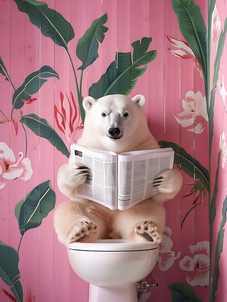 Polar Bear On Toilet Print, Bathroom Prints, Funny Bathroom Wall Decor Toilet Wall Art Funny Bear Poster Bathroom Wall Art Toilet Poster