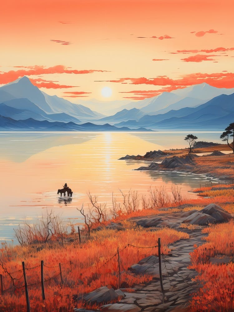 Lake Toya In Hokkaido, Ukiyo E Drawing 1
