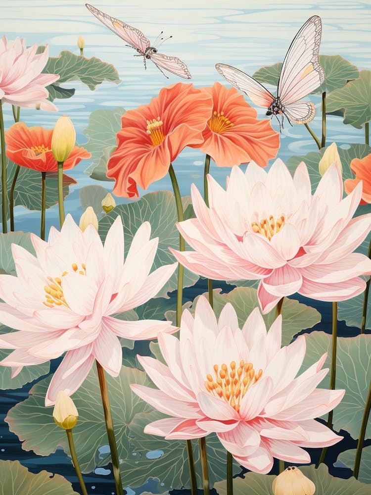 Butterflies & Waterlilies Japanese Style Painting 2