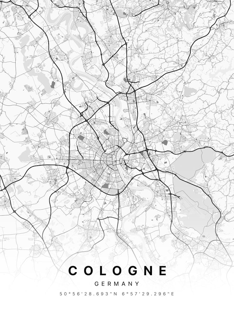 Cologne Germany White Map