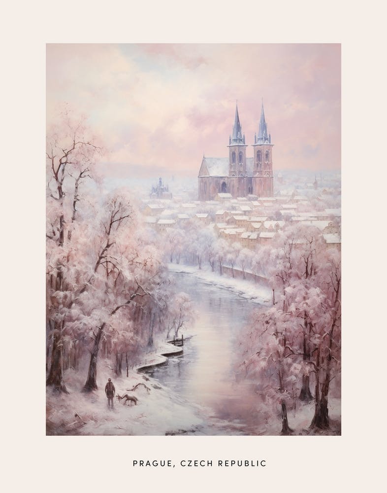 Dreamy Winter Painting Poster Prague Czech Republic 2