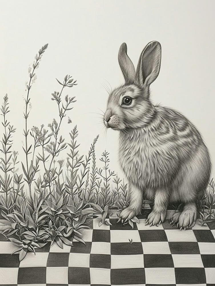 Checkered Giant Rabbit Drawing 3