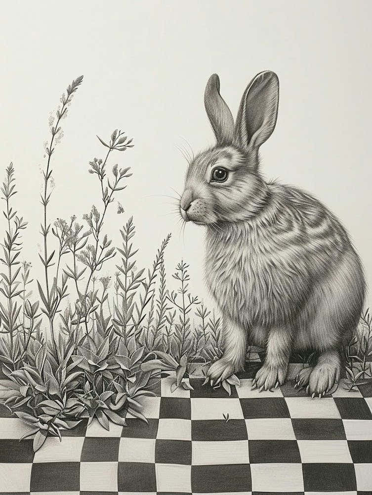 Checkered Giant Rabbit Drawing 3